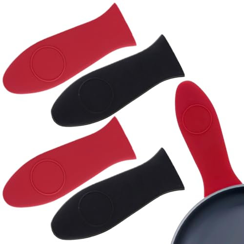4 PCS Silicone Hot Handle Holder Cover Cast Iron Skillet Handle Covers Non-slip Pan Handles Holders Washable Pan Handles Sleeves for Kitchen BBQ and Baking Cookware Protect Your Hands