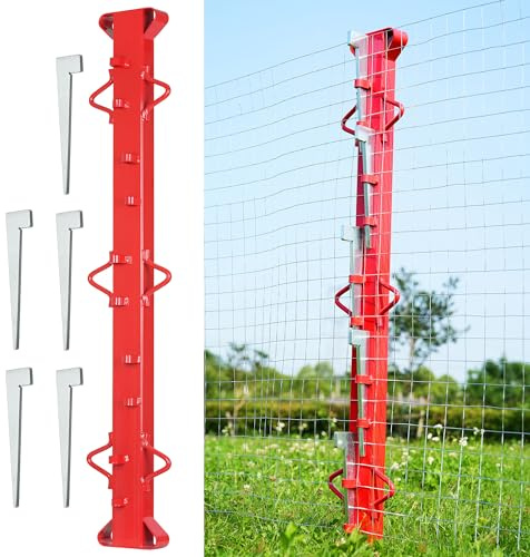AOPEC 4ft Woven Wire Fence Stretcher Bar with 5 Wedges, Heavy-Duty Carbon Steel Fence Stretcher Tool Wire Puller, Red Anti-Corrosion Coating, 4.4ft Length, Ideal for Farms, Ranches & Outdoor Fencing