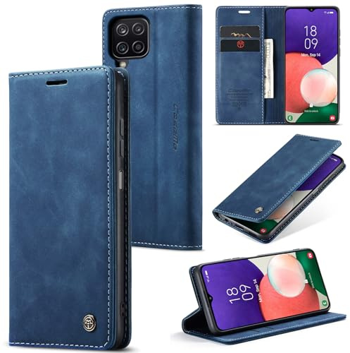 WJXEXRS Handyhülle für Samsung Galaxy A22 5G / 4G Hülle, Premium Klapphülle Leder Schutzhülle Klappbar mit Kartenfach Ständer Magnet Handytasche Standfunktion Flip Case Lederhülle Samsung A22 -Blau