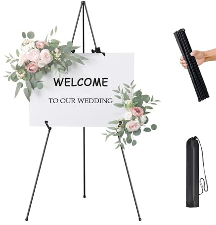 Yumzxin Black Wedding Easel Stand - Collapsible, Portable & Adjustable Metal Display Stand (168 cm Tall) for Canvas, Painting, Poster Display