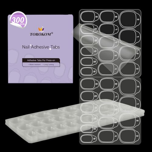 TOROKOM Adesivi per Unghie Finte –Adesivi Biadesivi Trasparenti per Unghie Finte, Alternativa al Colla per Press-On Nails, Resistente, Impermeabile, Facile da Applicare e Rimuovere (10 Fogli - 300P)