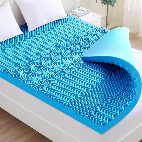Luxury 4cm Deep Memory Foam Mattress Topper With 7 Zones Pressure Relief - Back Pain Orthopaedic Egg Crate - Blue (Single)