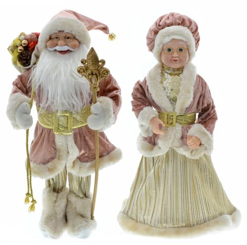 DAGLLGEW Weihnachtsmann-Figuren, 2 Stück, 45 cm groß, realistische und freundliche Weihnachtsmann- und Weihnachtsfrau-Figuren, niedliche -Puppen, Ornament für Fenster, Tisch, Weihnachtsdekor