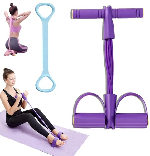 Cuerda tensora multifuncional para pedales de 4/6 tubos, bandas de resistencia con mango, banda de resistencia para abdominales, cintura, brazos, piernas, estiramiento y adelgazamiento (morado oscuro