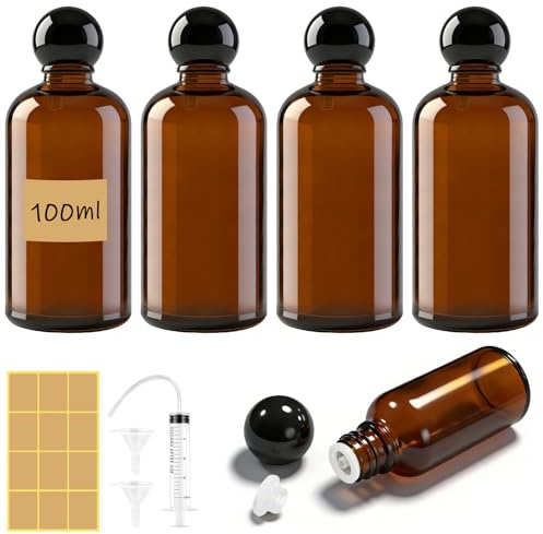 Maxumille 5 Pcs 100ml Amber Glass Essential Oil Bottles with Screw Caps