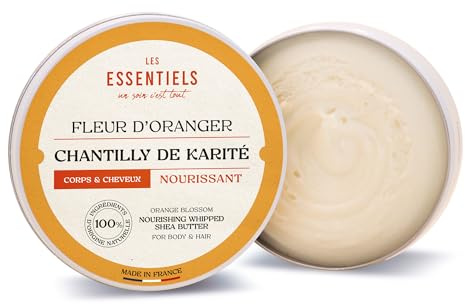 LES ESSENTIELS Bio-Sheabutter Creme für Haare, Gesicht und Körper - Mit frischem Orangenblütenduft - Bio zertifiziert „COSMOS Organic“, 100% natürliche Kosmetik, Made in France, 180 ml