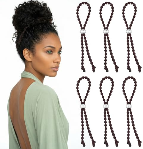 6 Stück Haargummi Verstellbare Dunkelbraun Satin Afro Puff Cuff Haargummi Lange Haargummis Dreadlock Haarbänder Rutschfeste Stirnbänder für Naturhaar
