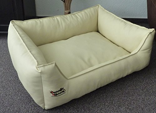 Hundebettenmanufaktur Hundebett Hundesofa Schlafplatz Kunstleder Similpelle Farbe und Größe wählbar von XS bis XXL (50 cm X 40 cm, Creme)