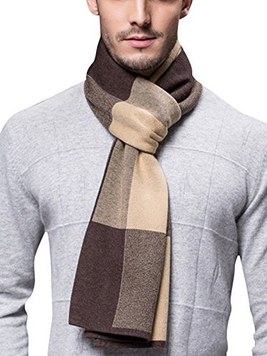 WANYING Winter Herbst Herren Strickschal 6% Wolle Gestrickter Schal Super Weich Business Casual - 180 * 30 cm Kariert Braun Khaki