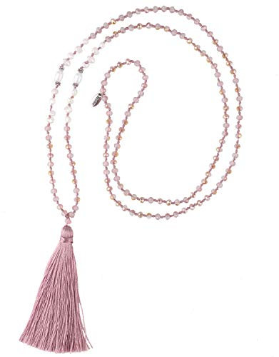 KELITCH Nouvelles Femmes Gland Collier De Perles Collier De Perles De Cristal Bavoir Brillant Collier En Forme De Y (Rose A)