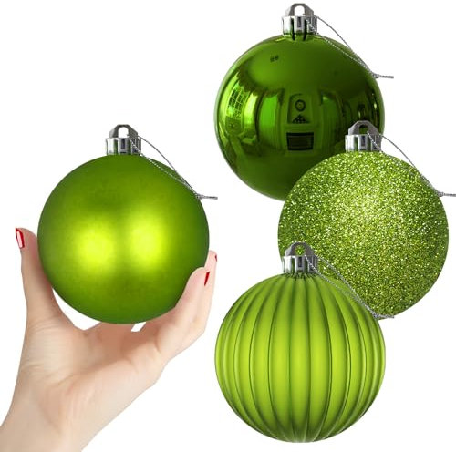 Bolas de Navidad Grandes de 4 Pulgadas, Color Verde Lima, Adornos de decoración para árbol de Navidad, Bolas Colgantes inastillables para cumpleaños, Pascua, San Valentín, Boda, Juego de 4 Unidades