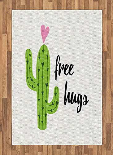 ABAKUHAUS Umarmung Teppich, Kaktus mit Umarmung Wörter, Deko-Teppich Digitaldruck, Färben mit langfristigen Halt, 120 x 180 cm, Lime Green Baby Pink