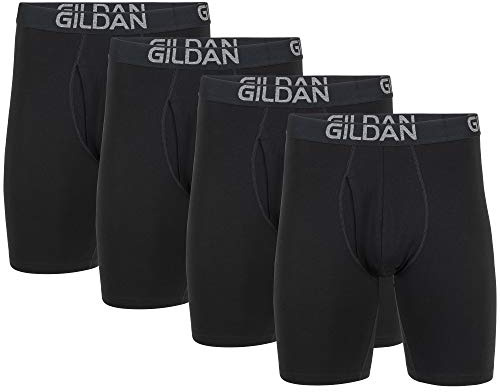 Gildan Men's Underwear Cotton Stretch Boxer Briefs, Multipack, Black Soot (4-Pack), Large