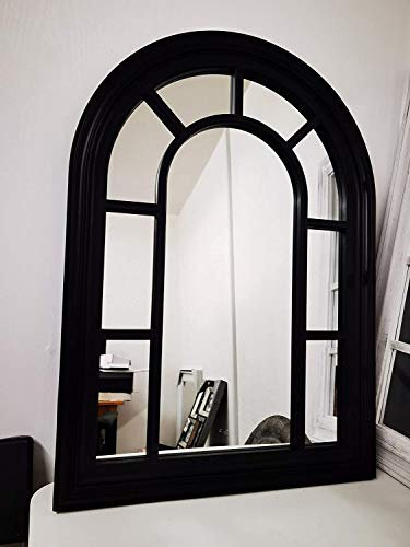 Homely 70x50cm Window Shape Designer Wall Mirror Beautiful Decoration Art Piece Gift (BLACK)