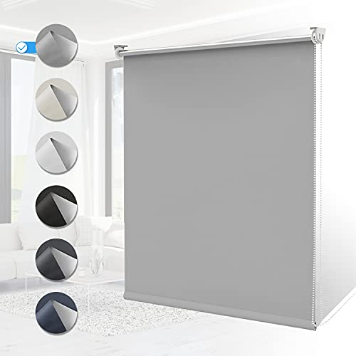Verdunklungsrollo ohne Bohren Rollos für Fenster B50 x H120 cm (Stoffbreite 45cm) Hellgrau Thermo Rollo Klemmfix Verdunkelungsrollo Seitenzugrollo Sicht-und Sonnenschutz Wandmontage