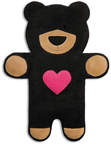 LESCHI Coussin chauffant - Bouillotte micro-ondes 4 compartiments - Animal : l’ourson teddy noir avec cœur - Bouillotte graines de blé bio souple - Idéal pour se réchauffer en hiver et le ventre