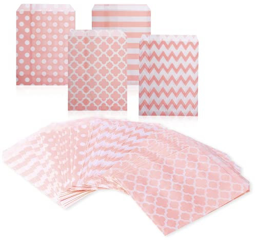 48Pcs Sacs de buffet de bonbons roses Sacs de friandises en papier Sacs de pour anniversaire de mariage (Rose Clair)