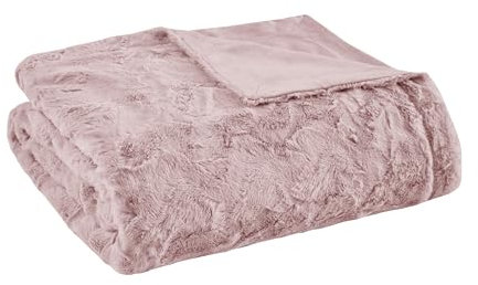 Madison Park Zuri Weicher Plüsch Luxus Übergroßer Kunstfell Überwurf Tierstreifen Design Kunstnerz auf der Rückseite Moderne Kaltwetterdecke für Bett Sofa Couch 60 x 70 Rouge