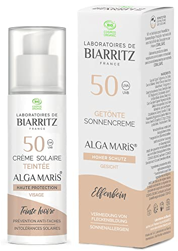 Laboratoires de Biarritz - Getönte Sonnencreme Gesicht - Elfenbein - LSF50 ALGA MARIS® Bio-zertifiziert - Hydriert, mattiert, sorgt für ein gesundes Strahlen - 50 ml - Made in France