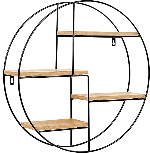 STILISTA Design Wandregal, 4 Ebenen, Farb- & Modellwahl, Rund Holz Hell