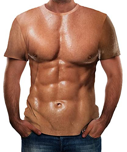 ANUFER Hommes Nouveauté Impression Numérique 3D Muscle T-Shirt Hauts à Manches Courtes Blouse Tee Muscle du Café Style C SD5A033 2XL