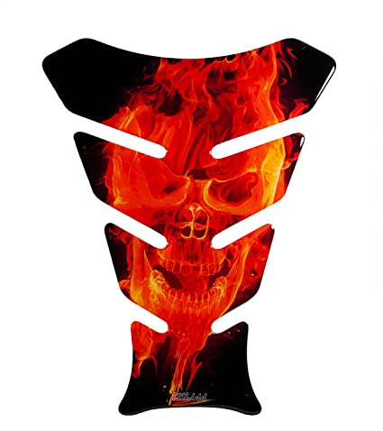 BIKE-label X500104 Protège-réservoir 3D Motif tête de mort flammes rouge/orange