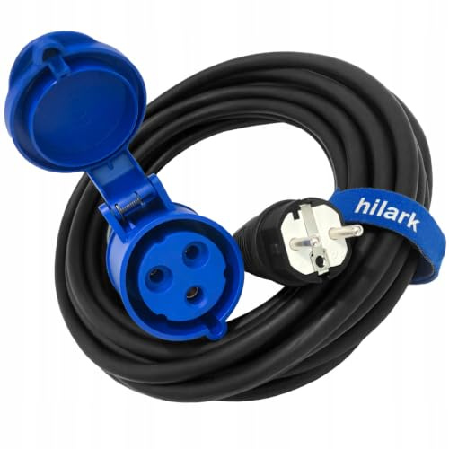 Hilark - Prolunga elettrica H07RN-F 3g2,5 mm (3 x 2,5 mm), spina industriale CEE a 3 pin, adattatore per campeggio, auto, barca, cantiere (30 metri, blu, nero)