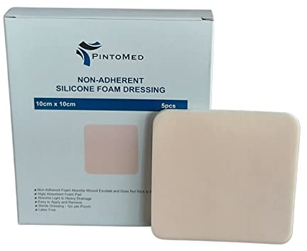 PintoMed – Steriler nicht haftender PU-Schaumverband ohne Rand 10 cm x 10 cm Schachtel mit 5 Verbänden. Saugfähig. Zur Behandlung von chronischen und akuten Wunden.