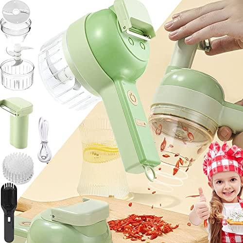 4 in 1 Handheld Electric Vegetable Cutter Set, Mini Food Slicer and Chopper, Wireless Mini Chopper Food Processor for Garlic Pepper Chili Onion Celery Ginger Meat