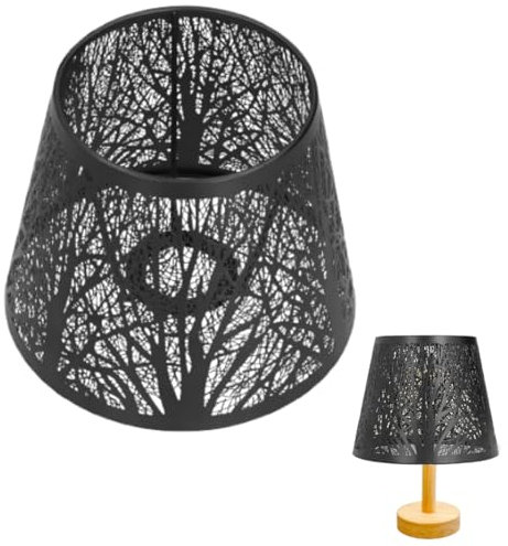Lamp Shade, Iron E27 Small Table Lamp Shade Wrought Iron Lampshade Metal Lamp Shade Carved Forest Tree Shaped for Table Bedroom Bedside Decor (Black)