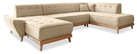MIUFORM Dazzling Daisy U mit Bettkasten | 8 Sitzer Sofa | U-Form rechts | 330 x 190 x 77cm Couch | Klappsofa mit Schlaffunktion | Wohnlandschaft (Beige)