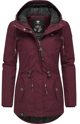 Ragwear Damen Winterjacke warmer Kurzmantel mit Kapuze Monadis Black Label Intl Wine Red22 Gr. 4XL
