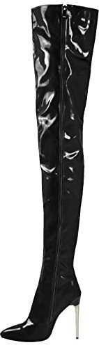 Stivali Alti alla Coscia da Donna, Scarpe con Tacco in Pelle a Spillo, Sopra Il Ginocchio, Nero, 38 EU