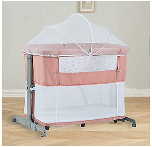 JYCCH Multifunktionales Klappbett, Abnehmbares Spleißbett, 5 Stufen Höhenverstellbar, Halterung aus Aluminiumlegierung, Mit Matratze, Moskitonetz, Aufbewahrungstasche, Grau/Rosa (Rosa Lu