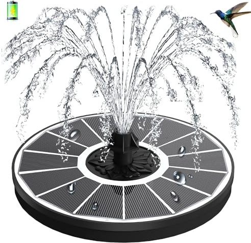 GAIZERL 3.5W Solar Fountain with 2000mAh Battery - Work On Cloudy Days - Upgrade Glass Panel Solar Bird Bath Fountain, Hummingbird Water Feature Pump with 7 Nozzles, 4 Fixed Pipes for Garden, Pool