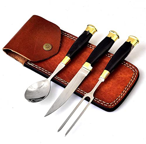 Mittelalter Besteck Set,handgeschmiedet Der Griff besteht aus Büffel Horn MAQ4527