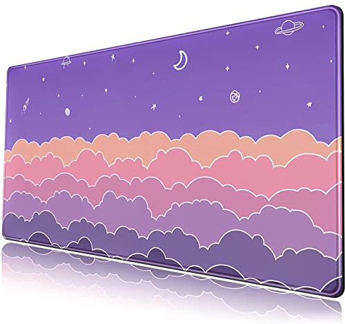 Niedliche Schreibtischunterlage / großes Gaming-Mauspad, Motiv: Kawaii-Wolken, XXL, erweitertes Mauspad, niedliches Schreibtischzubehör, Schreibtischdekoration, 80 x 40 cm, rutschfeste