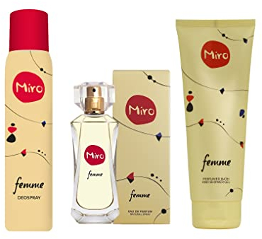 2 x Miro FEMME Eau de Parfum Natural Spray 50 ml (100 ml) + 2 x Deospray 100 ml (200 ml) + 1 eleganter Taschenzerstäuber