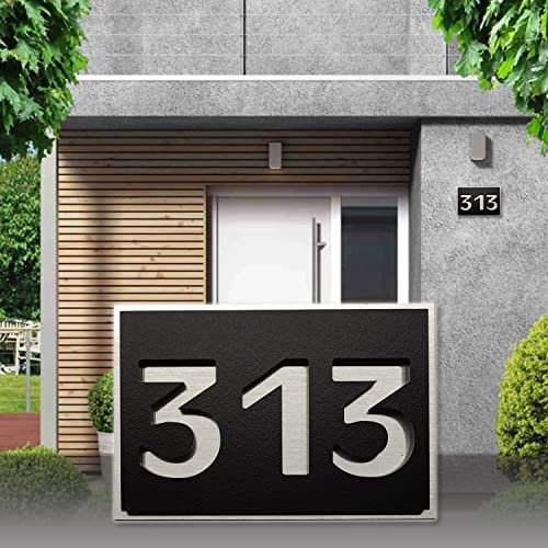 Autour d'une Plaque Numéro de Maison Numéro de rue personnalisable Noir 160 x 110 Matériaux durables et inoxydables Fabriqué en France