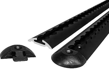 lasiprofi - Airlineschiene | Starterset mit Endkappe halbrund. Zurrschiene zur Ladungssicherung, vorgebohrt und schwarz KTL-beschichtet | Raster: 25mm; Größe: 1.000x50 x11,5mm