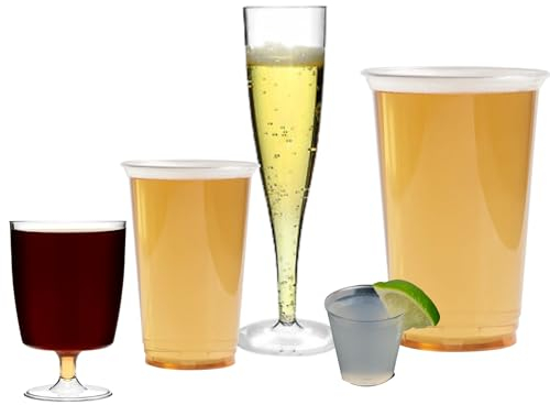 AIOS Recyclable Glasses Party Box Set 180 Piece. Pints (50) Softdrinks, Long Drinks, Half Pints (30), Wine (30), Champagne (20) and Shots (50)