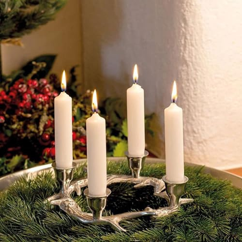 ADVENTSKRANZ GEWEIH für 4 Stabkerzen Silber | Metall, Ø 31 x H 5 cm | Kerzenhalter Weihnachten