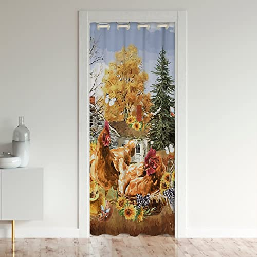 richhome Bauernhaus Stil Tür Vorhang,Ländliche Hühner Hühner Tür Drape für Trennwand Schattierung,Land Farm Sonnenblumen Tür Fenster Vorhang Tür Vorhang 1 Panel,86x203