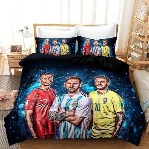 Fußball Bettwäsche 140x200cm 3D Drucken Flauschig Weich Bettbezug-Set Wendebettwäsche Football Bettwäsche Jungen Teenager Kinderbettwäsche Mit 1 Reißverschluss Bettbezüge-Sets+1 Kissenbezug 70x90cm