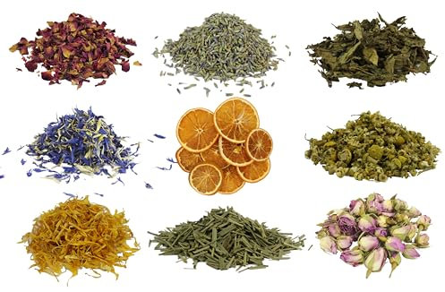 1000Kräuter 9er Blütenset getrocknete Blütenblätter Blumen Kräuter Blüten für Deko Seife Kerzen DIY Badekugeln (9er Blütenset 1 Groß 270g)