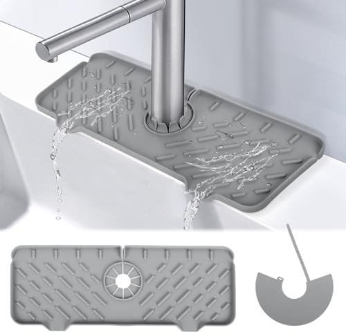Plliocse Silicone Faucet Mat, Silicone Faucet Handle Drip Catcher Tray, Faucet Sink Splash Guard, Drying Mat for Kitchen Bathroom Counter, for Kitchen & Bathroom Countertop Protect (Grey)