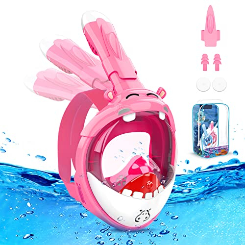 Masque de Plongée Enfants Intégral,180° HD Anti-Leak Anti-Fog Masque de plongée pour Enfants Système de Jouets avec Tuba à Sec Design Mignon pour Les Enfants de 4~14 Ans