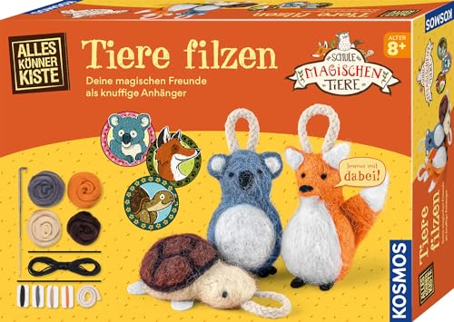 Kosmos 604684 Die Schule der magischen Tiere - Tiere filzen, AllesKönnerKiste zum basteln von Schlüssenanhängern aus Filz, Filz Set für 3 Anhänger, Filzen Starterset für Kinder ab 8 Jahren