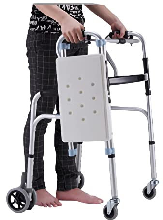 LJPDY Klappbarer Gehhilfe mit Stehhilfe und abnehmbarem Sitz, Gehhilfe mit Rädern, 390 Pfund Kapazität, kann als Toiletten-Sicherheitsgeländer verwendet Werden, Silber. Doppelter Komfort Warm as Ever