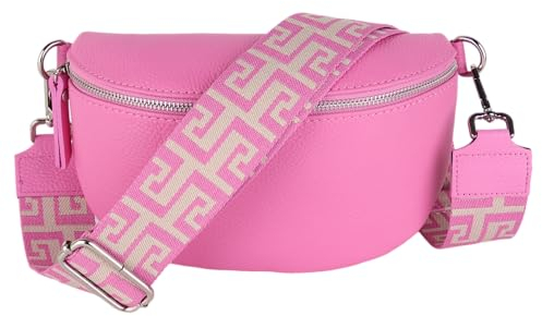 MIRROSI® Bauchtasche Damen, Echtleder, Made in Italy, Umhängetasche, Brusttasche, Crossbody Bag (1 Tasche & 2 Gurte) (Babyrosa (NN Babyrosa), Große Tasche (28x18x9cm))